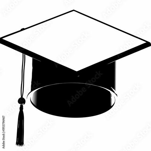 Black graduation cap and diploma isolated on white background representing education and academic success