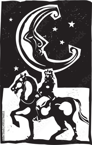 Φωτογραφία Woodcut style moon and mounted king