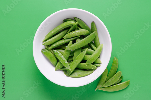 Snap Peas in white Bowl top view