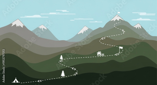 Mountain Climbing Adventure - A Winding Path to the Snowy Peak.