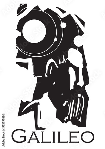 Woodcut style image of the astronomer Galileo
