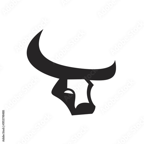 Stylized Bull Head Logo with Strong Horns - Modern Abstract Animal Graphic Design