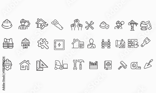 Labor Worker Icon Set – Construction Worker Silhouette Vector Collection on White Background