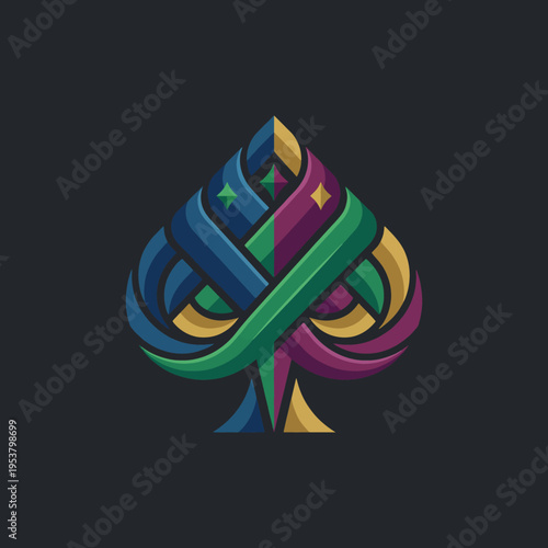 A modern and colorful spade design featuring sleek lines and dynamic shapes, suitable for projects requiring a unique, artistic approach to classic symbols.