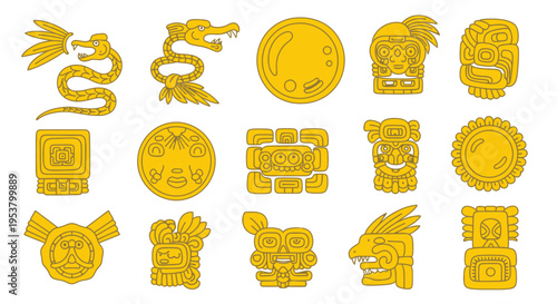 Aztec Mayan Icon Set Ancient Culture Vector Collection
