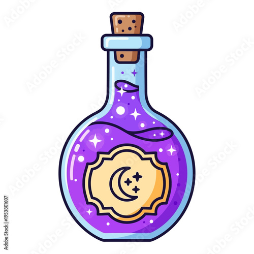 Purple potion bottle with cork stopper.