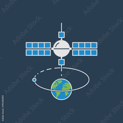 Satellite in Space Orbit Around Earth.
