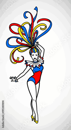 Woman in colorful costume dancing solo.