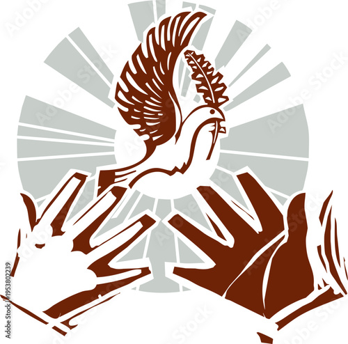 Woodcut style image of the Dove of Peace