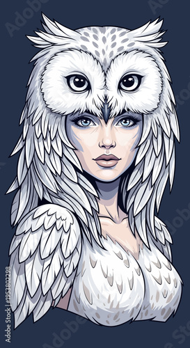 Woman with owl face makeup portrait.