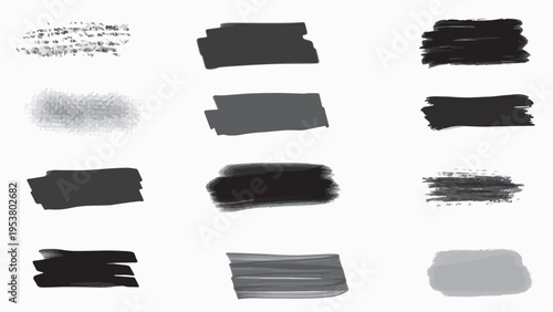 Collection of black and gray brush strokes on white background