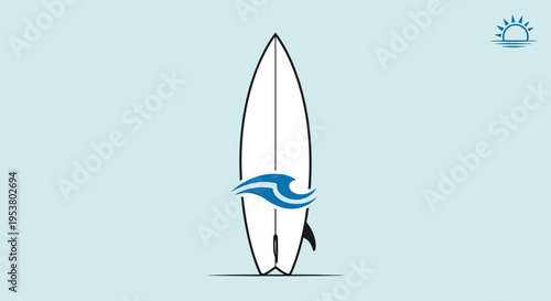 Surfboard with blue wave design.