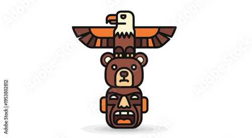 Totem pole with eagle bear mask.