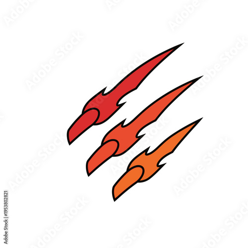 Three cartoon flames burning brightly together.