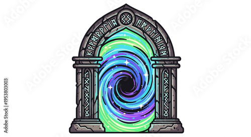 Vibrant swirling colors in archway.