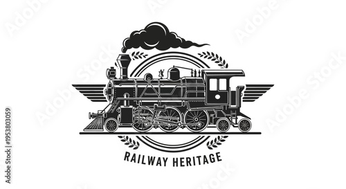Vintage steam train locomotive illustration.