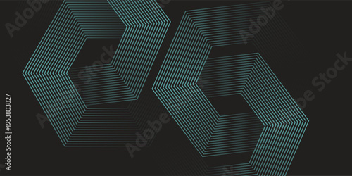 Dynamic turquoise neon hexagonal lines form a striking geometric pattern on a black background, evoking modern technology, futuristic design, and digital aesthetics