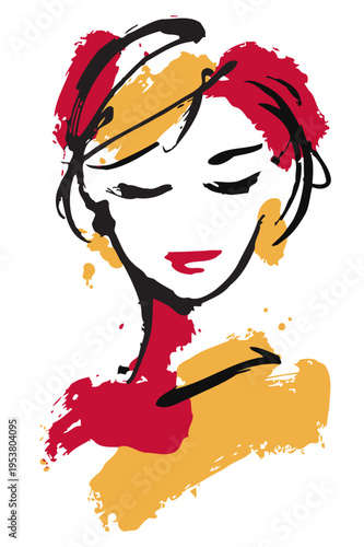Abstract female portrait in expressive watercolor brush style