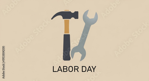 Simple Labor Day Background with Crossed Tools Hammer and Wrench Industrial Worker Symbol Vector