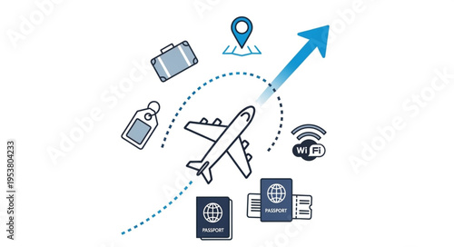 Travel and Tourism Concept with Airplane and Travel Icons.