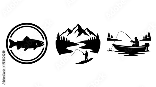 Outdoor Fishing Scenes Vector Icons