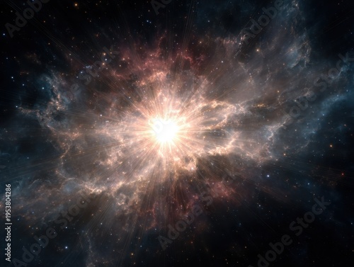 Bright Cosmic Explosion with Nebulae and Stars in Deep Space Formation