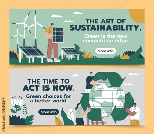 Sustainability Banner with Renewable Energy and Eco Living Concept