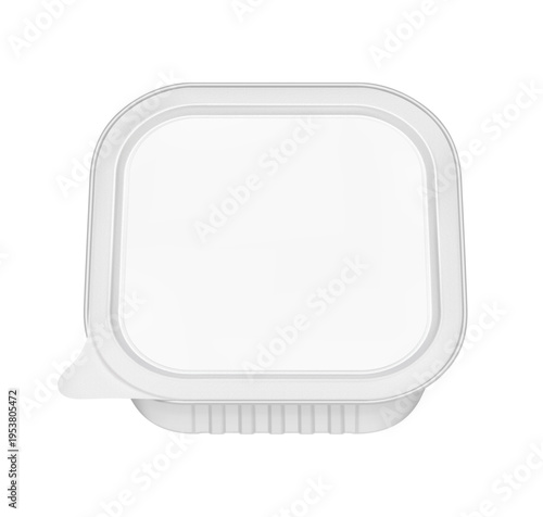 Realistic square aluminium foil tray with lid mockup. Vector illustration isolated on white background. Can be use for food, wet food, pate and etc. Ready for your design. EPS10.