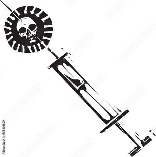 Woodcut style of a that Vaccine Kills Covid-19