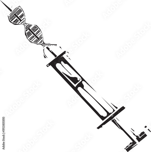 Woodcut style image of a Vaccine of dna