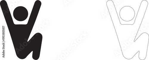 Man sitting on the floor with his hands raised up. Vector icon.