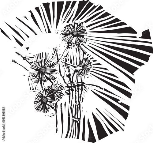 Woodcut style expressionist Batch of flowers