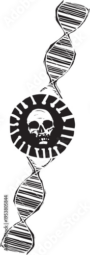 Woodcut style image of a skull representing Problems with some DNA