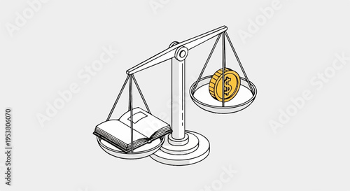 Wealth comparison money versus books on balance scale symbolizing education value