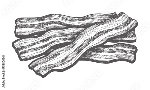 Of wavy strips of cooked bacon black and white