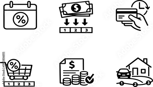 Line icons set of payment installment finance shopping and credit
