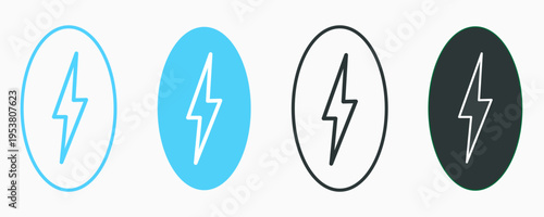 flash thunder power icon, flash lightning bolt icon with thunder bolt - Electric power icon symbol - Power energy icon sign in filled, thin, line, outline and stroke style for apps and website