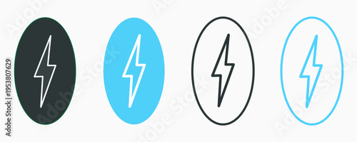 flash thunder power icon, flash lightning bolt icon with thunder bolt - Electric power icon symbol - Power energy icon sign in filled, thin, line, outline and stroke style for apps and website
