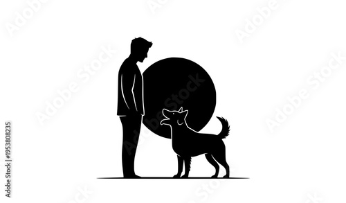 Man and Dog Moon Silhouette Vector Illustration Symbolizing Night and Friendship