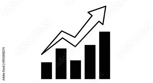 Black bar chart with rising arrow.