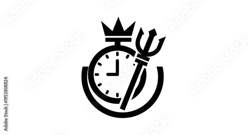 Clock with crown and trident symbol.