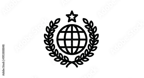 Globe with laurel wreath emblem.