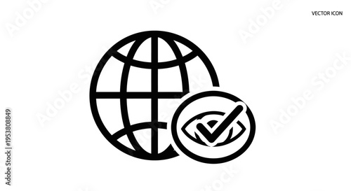 Globe with Checkmark Icon Symbol.
