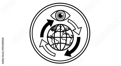 Eye watching over the globe symbol.