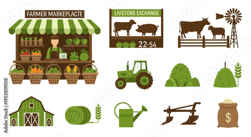 Farm market with green products.
