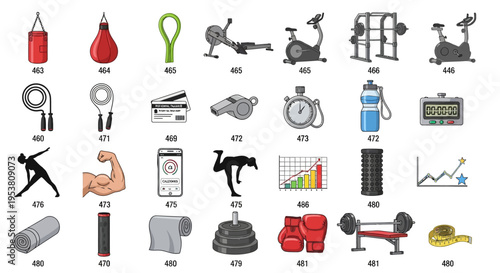 Fitness equipment icons for workout routine.