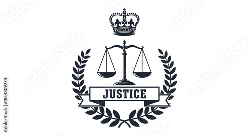 Justice Scales Crown Laurel Wreath Emblem Symbol of Law and Order