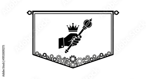 Hand holding scepter with crown.