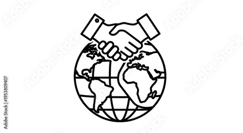 Handshake over the globe icon symbol.