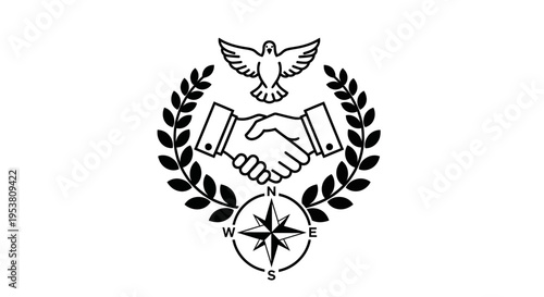 Handshake with dove and laurel wreath.